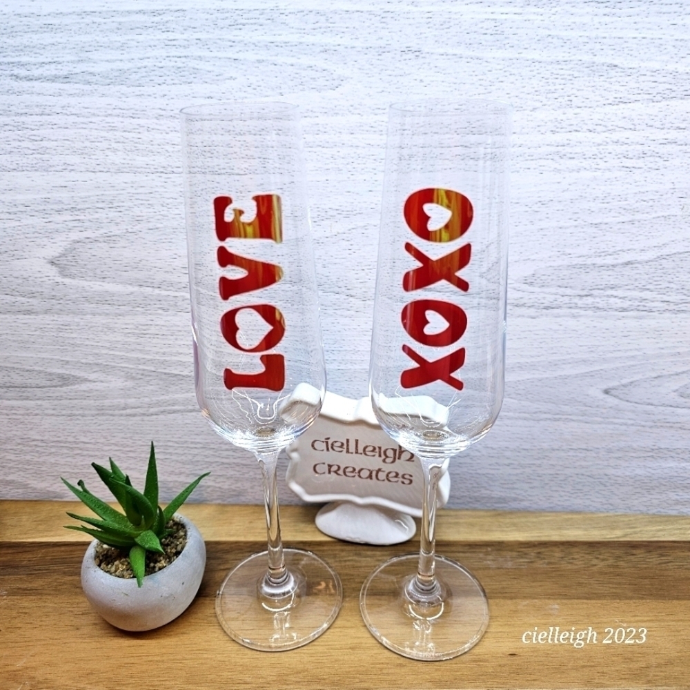Custom Champagne flutes XOXO Love Handcrafted